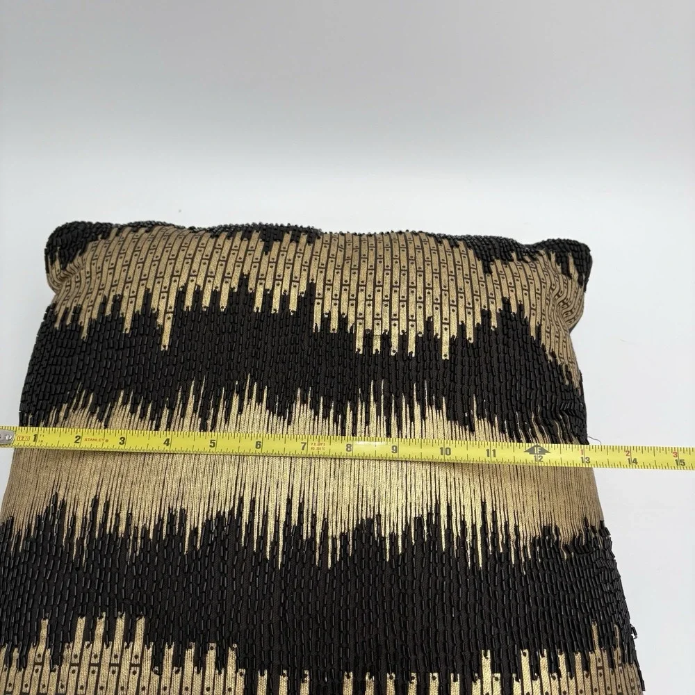 Black And Gold Beaded Geometric Accent Pillow‎ 14x14 Luxury Chic VGUC